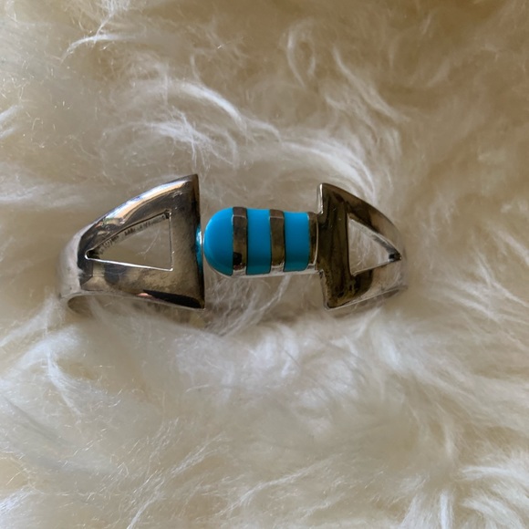 VINTAGE MEXICO TAXCO STERLING S.TURQUOISE BRACELET - Picture 6 of 12